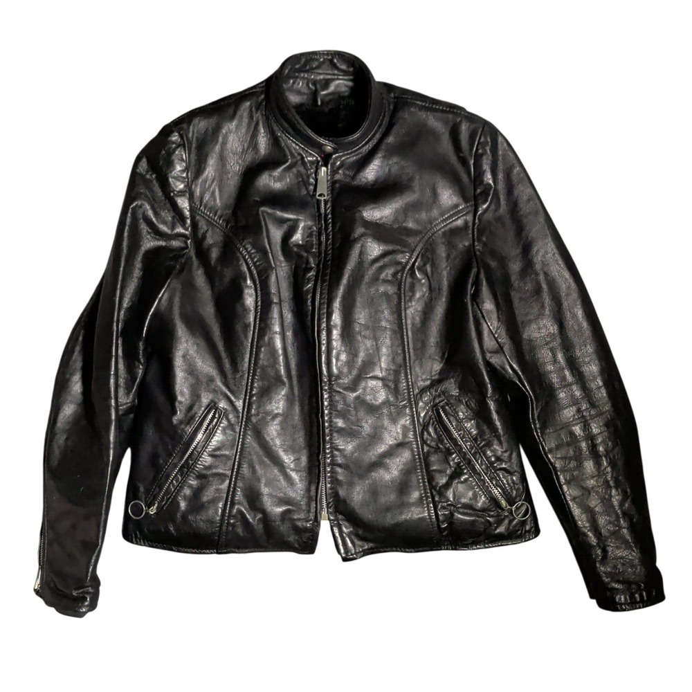 Vintage Brooks Leather Jacket Womens Size 38 Black Talon Zipper Detroit 60s 70s